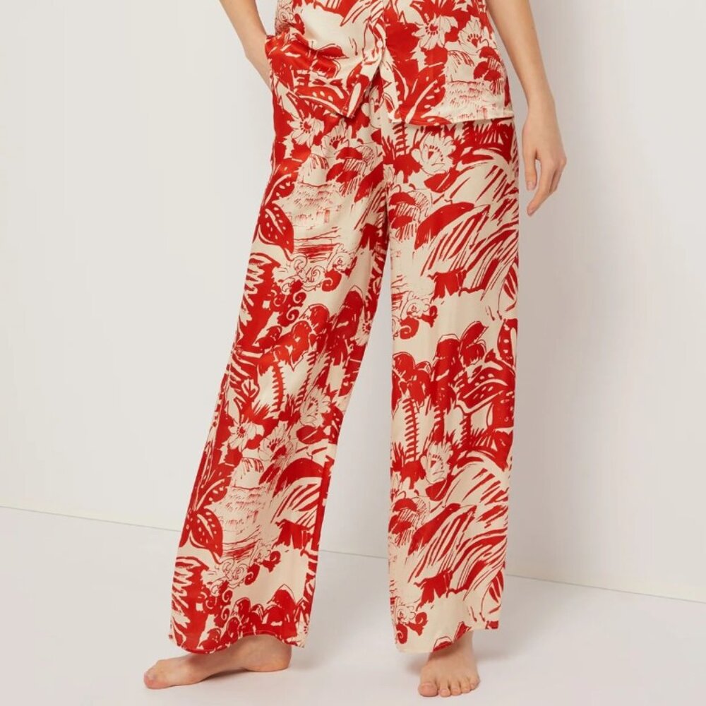 Onia Silk Wide Leg Drawstring Pant Poinciana/Cream